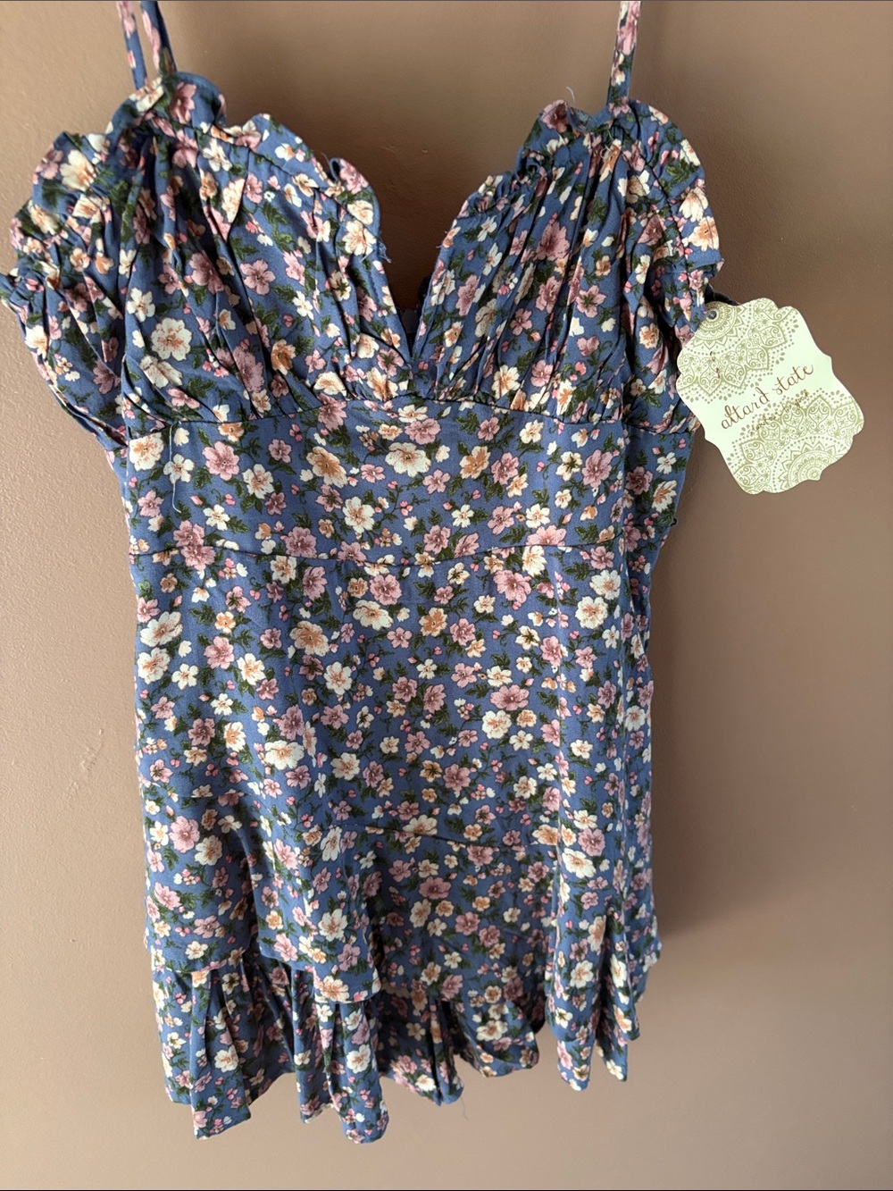 Altard State Navy Floral Ruffle Romper with Pink & Cream Detail Print - Picture 3 of 4